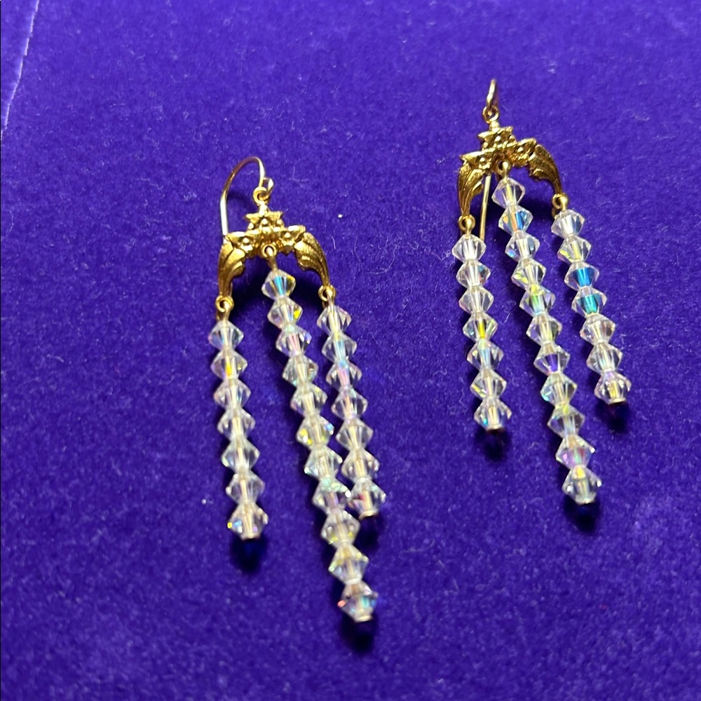 Gold and Crystal Dangle Earrings